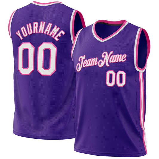 Custom Purple White-Pink Authentic Throwback Basketball Jersey - Sky-Custom
