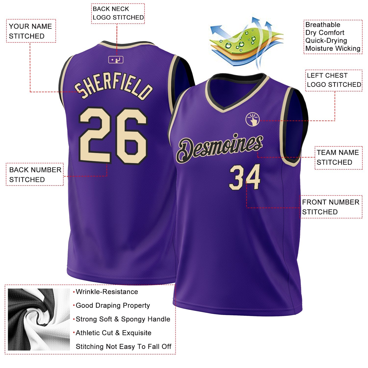 Custom Purple Cream-Black Authentic Throwback Basketball Jersey - Sky-Custom