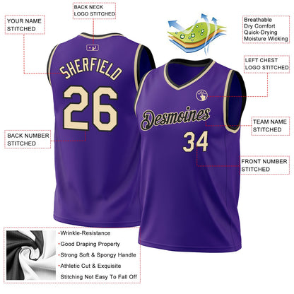 Custom Purple Cream-Black Authentic Throwback Basketball Jersey - Sky-Custom