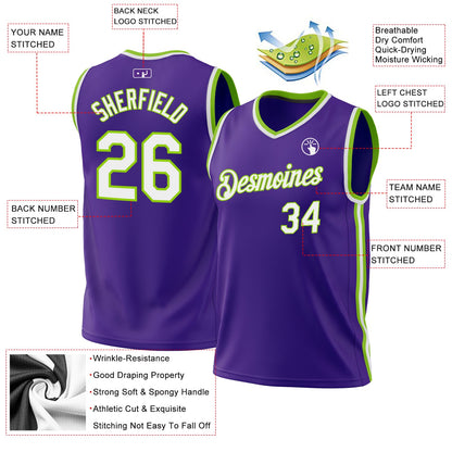 Custom Purple White-Neon Green Authentic Throwback Basketball Jersey - Sky-Custom
