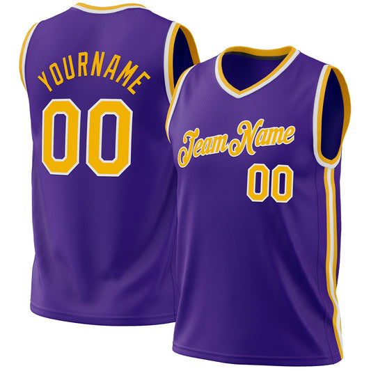 Custom Purple Gold-White Authentic Throwback Basketball Jersey - Sky-Custom