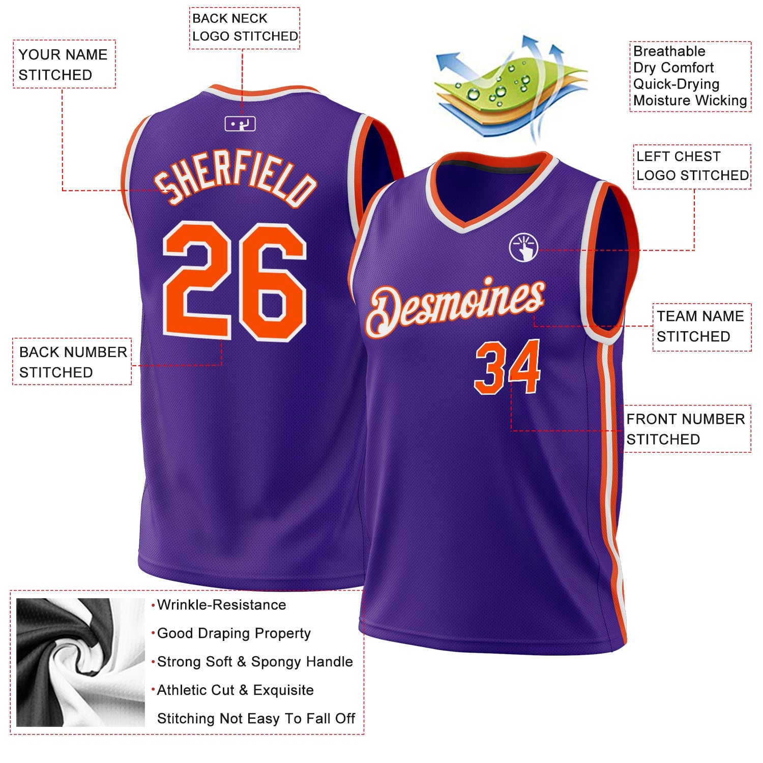 Custom Purple Orange-White Authentic Throwback Basketball Jersey - Sky-Custom