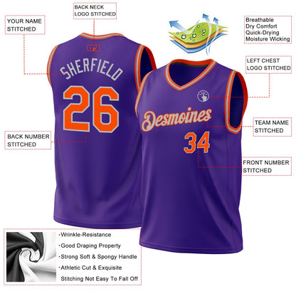 Custom Purple Orange-Gray Authentic Throwback Basketball Jersey - Sky-Custom