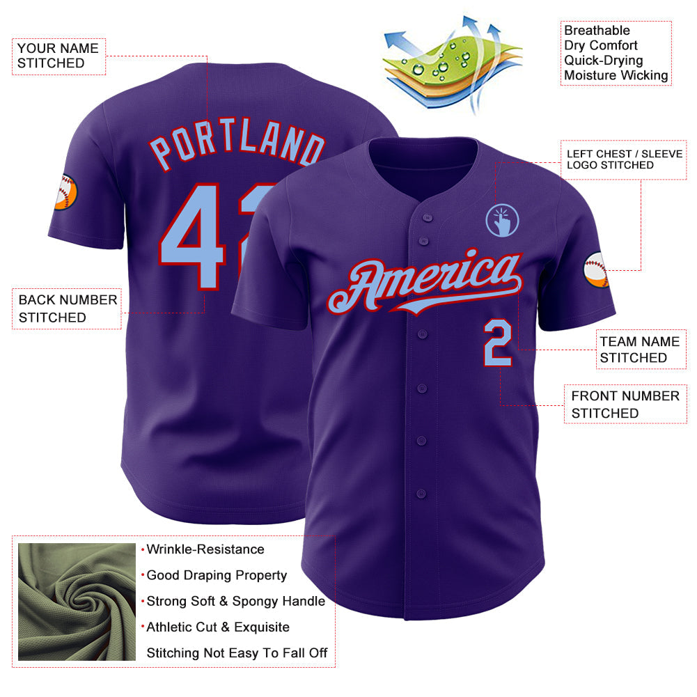 Custom Purple Light Blue-Red Authentic Baseball Jersey - Sky-Custom