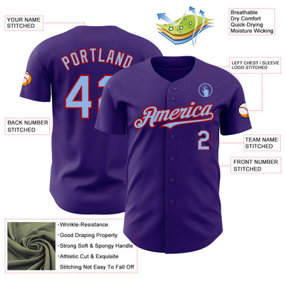 Custom Purple Light Blue-Red Authentic Baseball Jersey - Sky-Custom