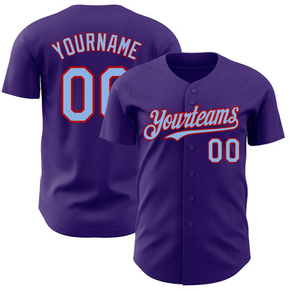 Custom Purple Light Blue-Red Authentic Baseball Jersey - Sky-Custom