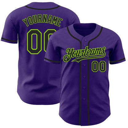 Custom Purple Black-Neon Green Authentic Baseball Jersey - Sky-Custom