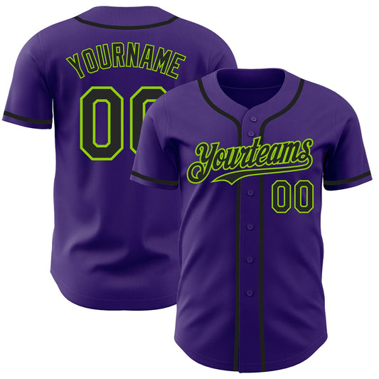 Custom Purple Black-Neon Green Authentic Baseball Jersey - Sky-Custom