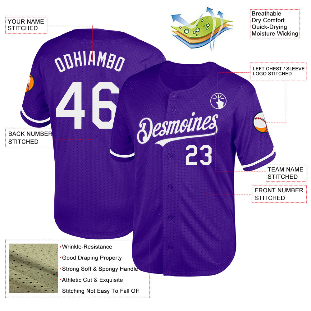 Custom Purple White Mesh Authentic Throwback Baseball Jersey - Sky-Custom