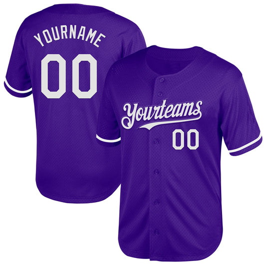 Custom Purple White Mesh Authentic Throwback Baseball Jersey - Sky-Custom