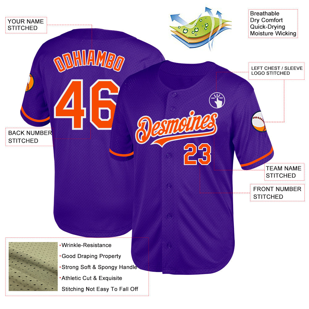 Custom Purple Orange-White Mesh Authentic Throwback Baseball Jersey - Sky-Custom