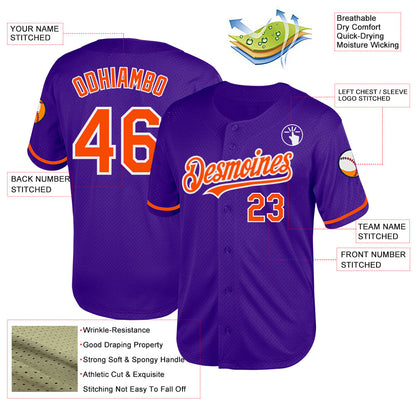 Custom Purple Orange-White Mesh Authentic Throwback Baseball Jersey - Sky-Custom