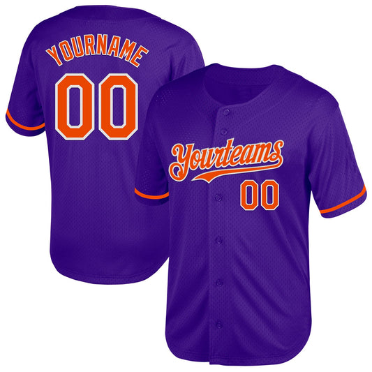 Custom Purple Orange-White Mesh Authentic Throwback Baseball Jersey - Sky-Custom