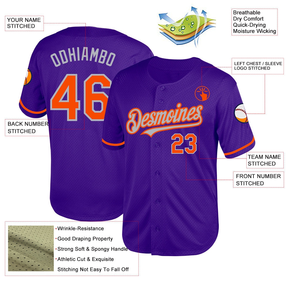 Custom Purple Orange-Gray Mesh Authentic Throwback Baseball Jersey - Sky-Custom