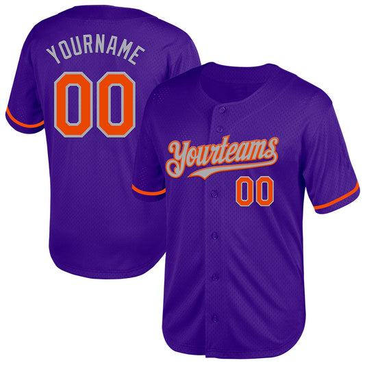 Custom Purple Orange-Gray Mesh Authentic Throwback Baseball Jersey - Sky-Custom