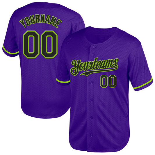 Custom Purple Black-Neon Green Mesh Authentic Throwback Baseball Jersey - Sky-Custom