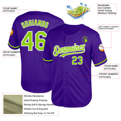 Custom Purple Neon Green-White Mesh Authentic Throwback Baseball Jersey - Sky-Custom