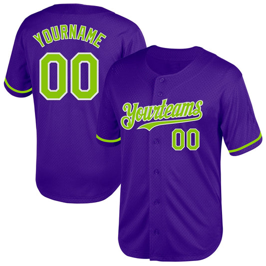 Custom Purple Neon Green-White Mesh Authentic Throwback Baseball Jersey - Sky-Custom