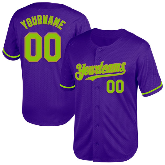 Custom Purple Neon Green-Old Gold Mesh Authentic Throwback Baseball Jersey - Sky-Custom