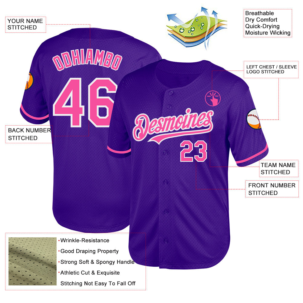 Custom Purple Pink-White Mesh Authentic Throwback Baseball Jersey - Sky-Custom