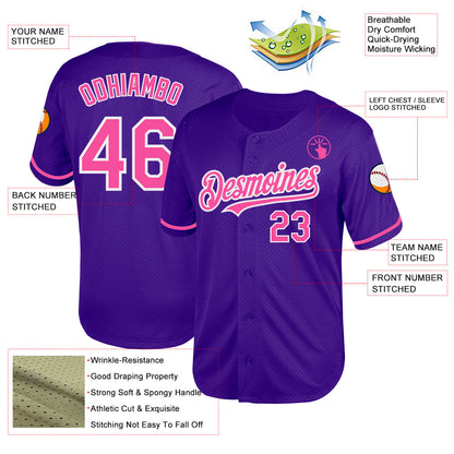Custom Purple Pink-White Mesh Authentic Throwback Baseball Jersey - Sky-Custom