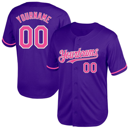 Custom Purple Pink-White Mesh Authentic Throwback Baseball Jersey - Sky-Custom