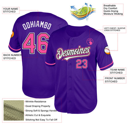 Custom Purple Pink-Black Mesh Authentic Throwback Baseball Jersey - Sky-Custom