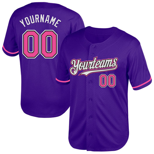 Custom Purple Pink-Black Mesh Authentic Throwback Baseball Jersey - Sky-Custom