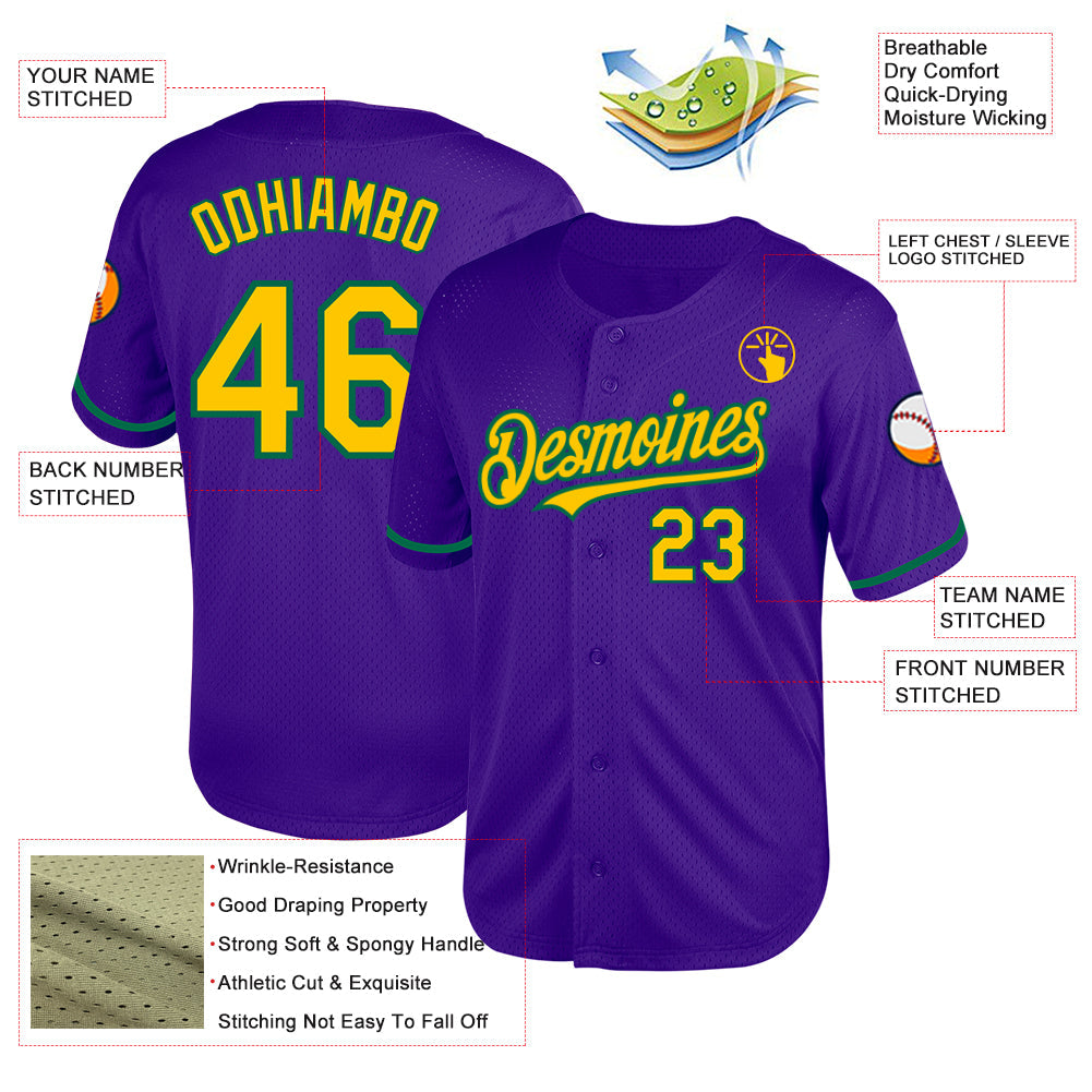 Custom Purple Yellow-Kelly Green Mesh Authentic Throwback Baseball Jersey - Sky-Custom