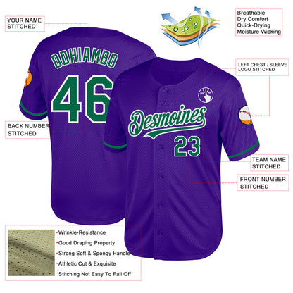 Custom Purple Kelly Green-White Mesh Authentic Throwback Baseball Jersey - Sky-Custom