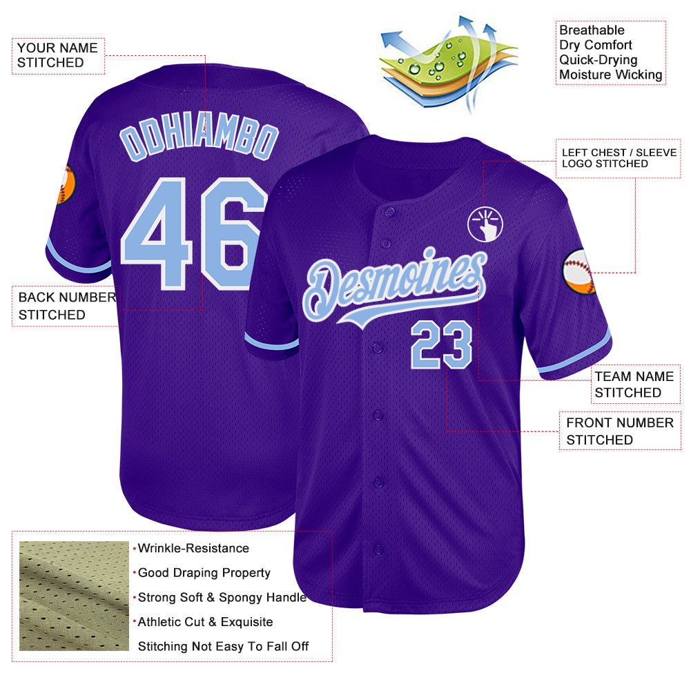 Custom Purple Light Blue-White Mesh Authentic Throwback Baseball Jersey - Sky-Custom