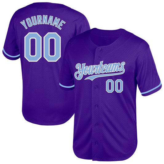 Custom Purple Light Blue-White Mesh Authentic Throwback Baseball Jersey - Sky-Custom