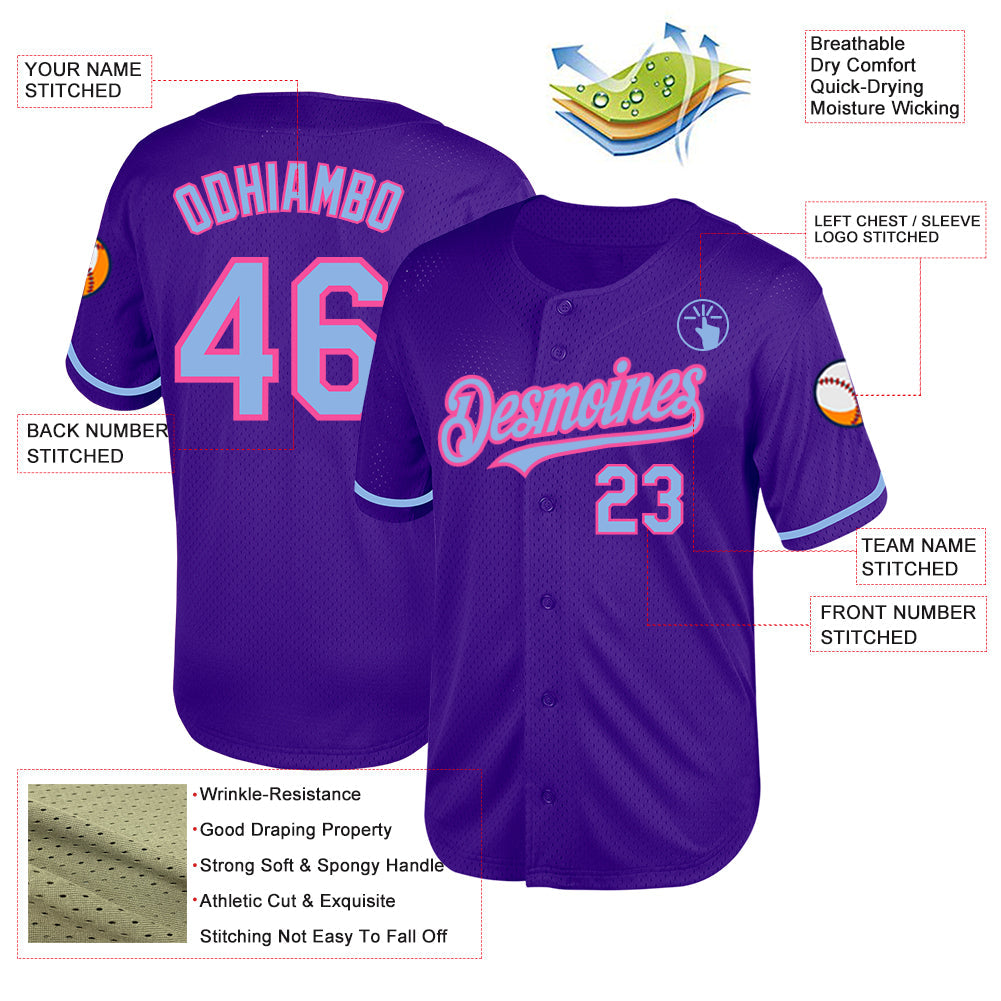 Custom Purple Light Blue-Pink Mesh Authentic Throwback Baseball Jersey - Sky-Custom