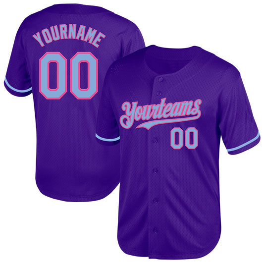 Custom Purple Light Blue-Pink Mesh Authentic Throwback Baseball Jersey - Sky-Custom