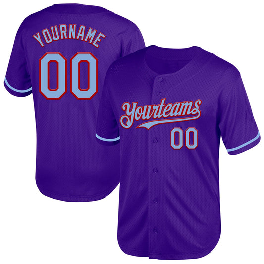 Custom Purple Light Blue-Red Mesh Authentic Throwback Baseball Jersey - Sky-Custom