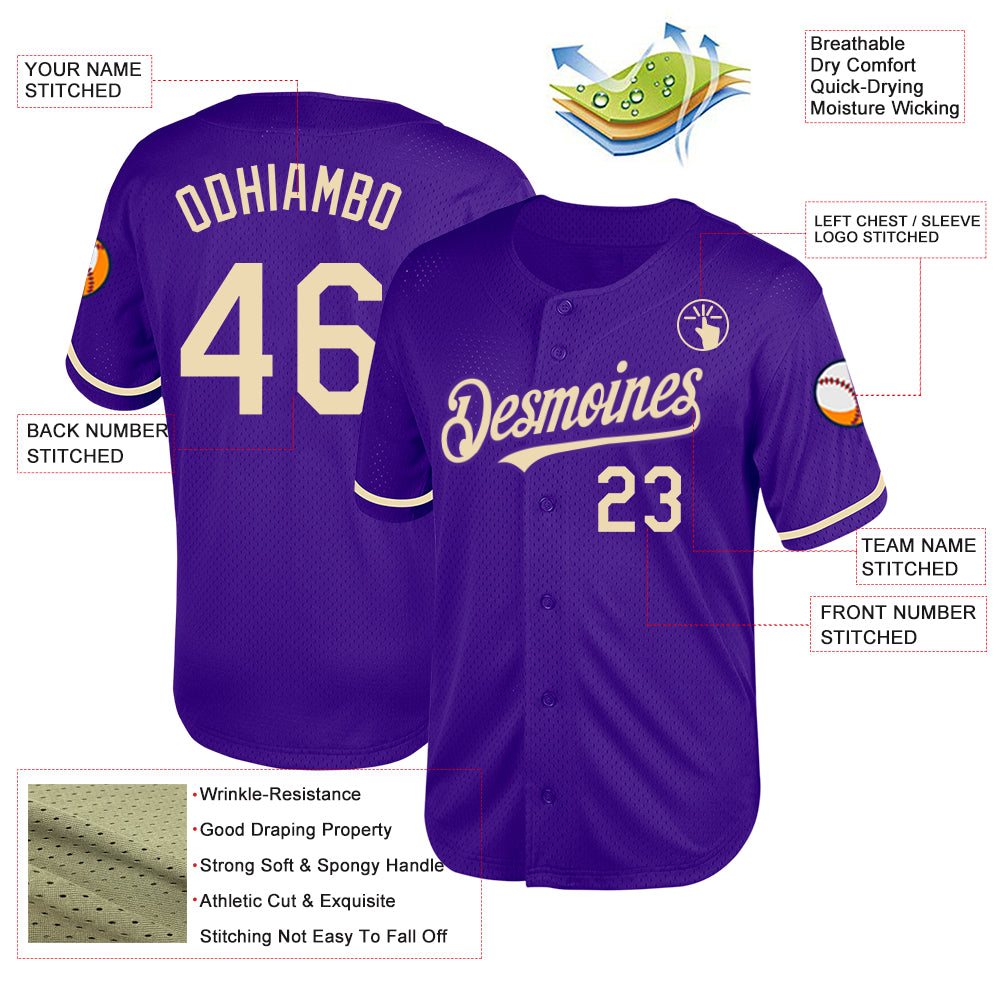 Custom Purple Cream Mesh Authentic Throwback Baseball Jersey - Sky-Custom
