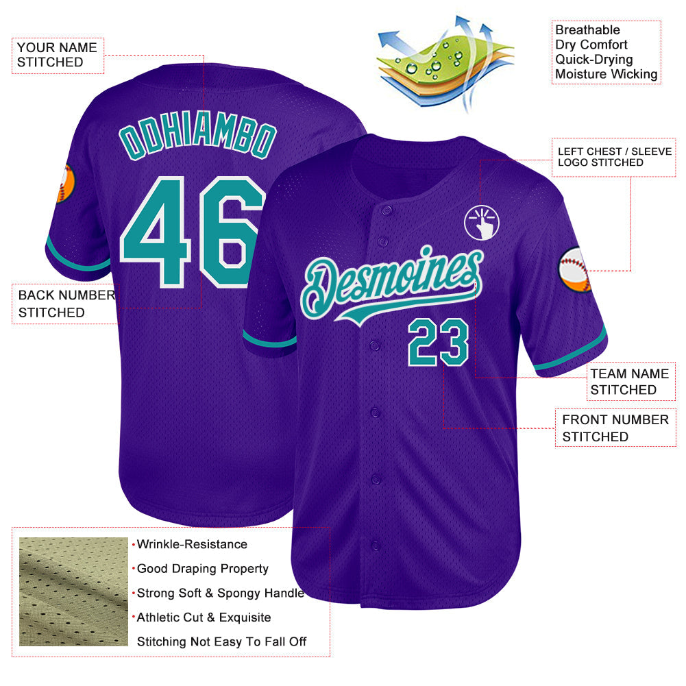 Custom Purple Teal-White Mesh Authentic Throwback Baseball Jersey - Sky-Custom