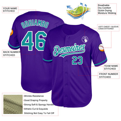 Custom Purple Teal-White Mesh Authentic Throwback Baseball Jersey - Sky-Custom