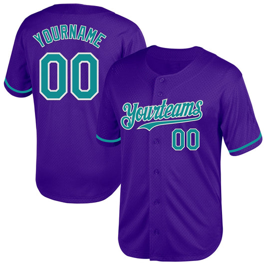 Custom Purple Teal-White Mesh Authentic Throwback Baseball Jersey - Sky-Custom