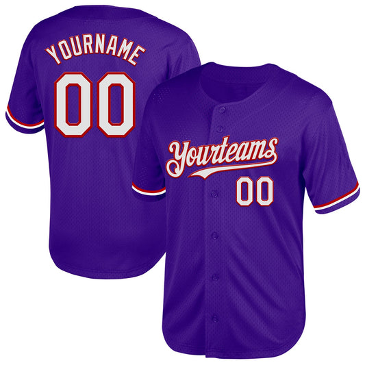 Custom Purple White-Red Mesh Authentic Throwback Baseball Jersey - Sky-Custom