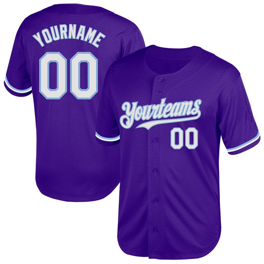 Custom Purple White-Light Blue Mesh Authentic Throwback Baseball Jersey - Sky-Custom