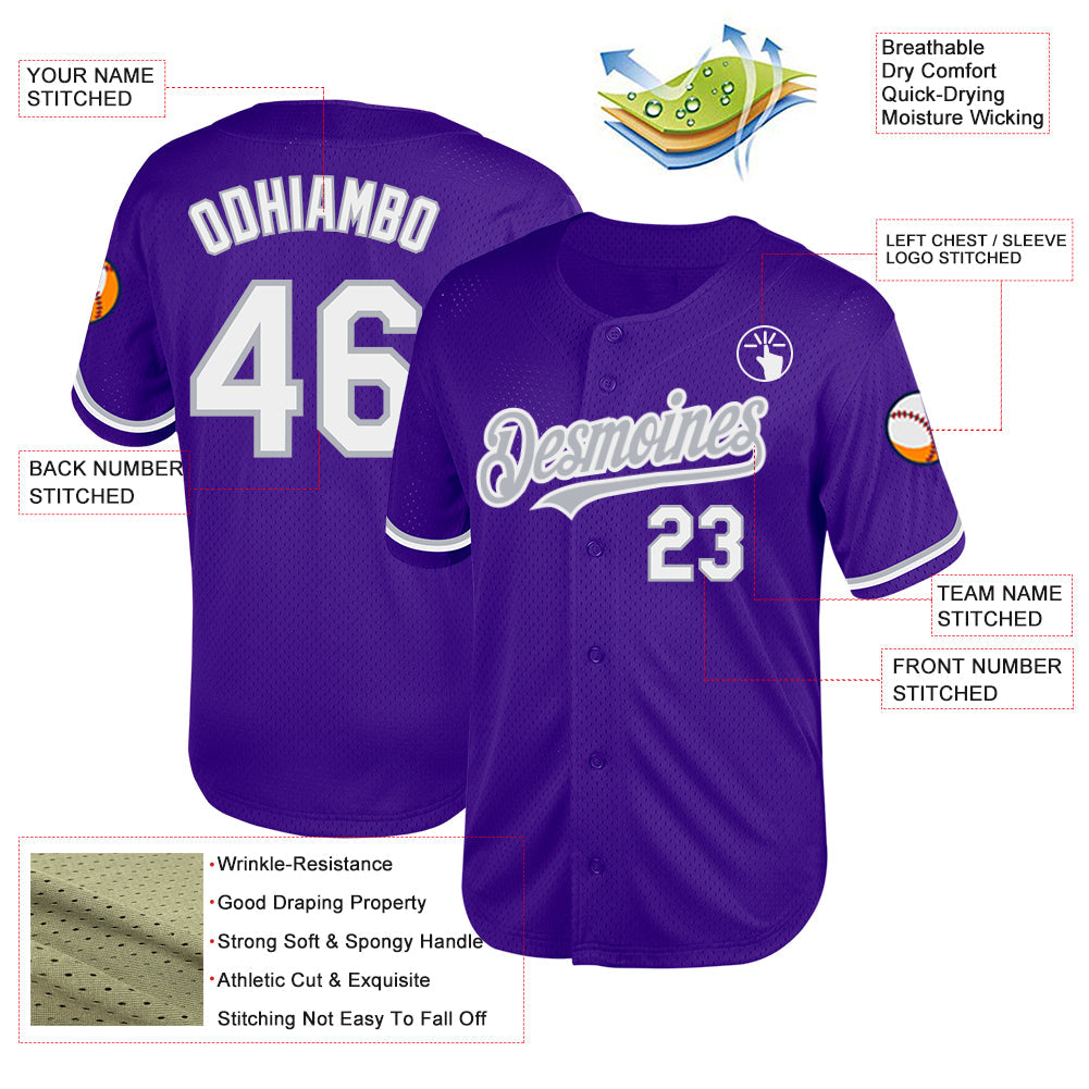 Custom Purple White-Gray Mesh Authentic Throwback Baseball Jersey - Sky-Custom