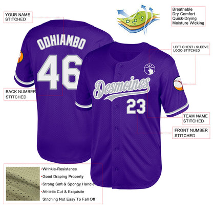 Custom Purple White-Gray Mesh Authentic Throwback Baseball Jersey - Sky-Custom