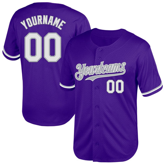 Custom Purple White-Gray Mesh Authentic Throwback Baseball Jersey - Sky-Custom