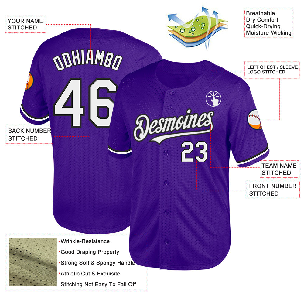 Custom Purple White-Black Mesh Authentic Throwback Baseball Jersey - Sky-Custom