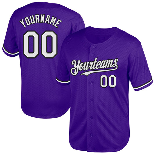 Custom Purple White-Black Mesh Authentic Throwback Baseball Jersey - Sky-Custom