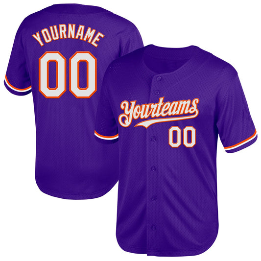 Custom Purple White-Orange Mesh Authentic Throwback Baseball Jersey - Sky-Custom