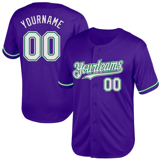 Custom Purple White-Kelly Green Mesh Authentic Throwback Baseball Jersey - Sky-Custom