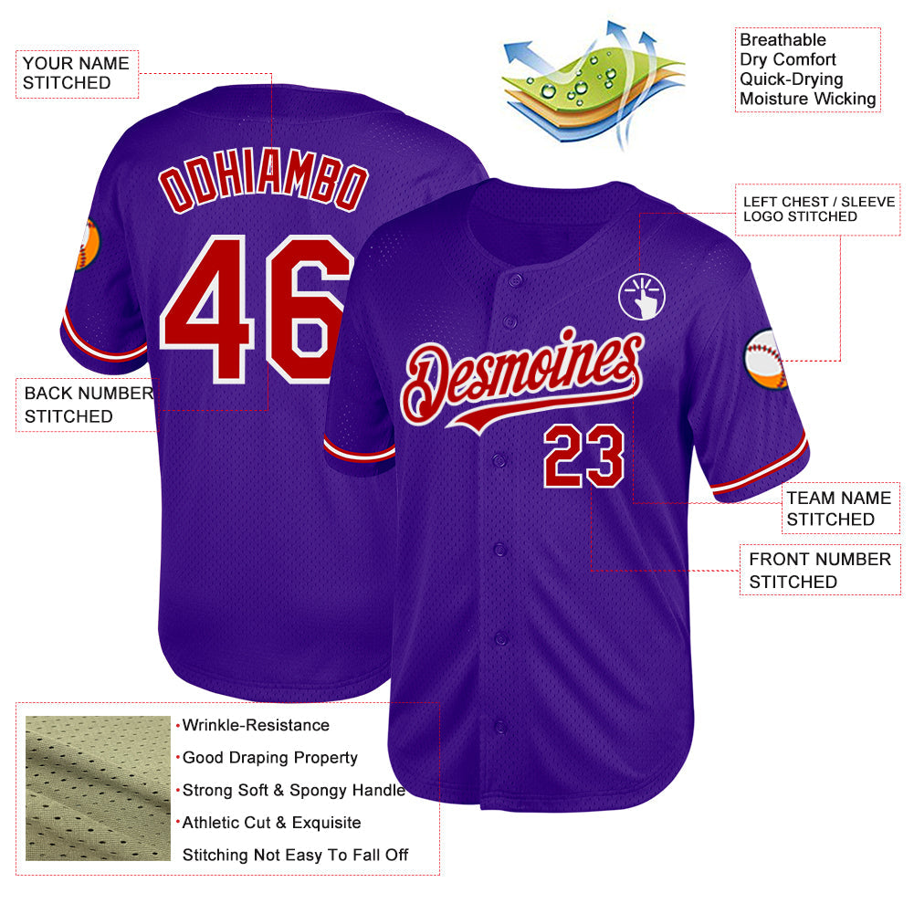 Custom Purple Red-White Mesh Authentic Throwback Baseball Jersey - Sky-Custom