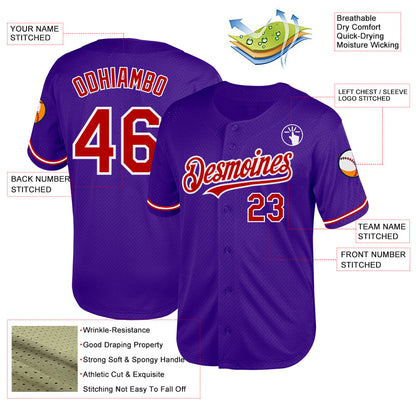 Custom Purple Red-White Mesh Authentic Throwback Baseball Jersey - Sky-Custom